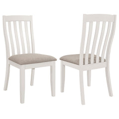 Choose a casual dining side chair that offers both appealing style and versatility. The crisp design works in myriad design motifs, offering inviting warmth and excellent comfort for family and friends. Its slatted back has a gentle curvature, adding both