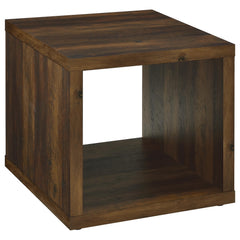 This end table blends a simple cubic silhouette with rustic charm, perfect for farmhouse or modern living rooms. Crafted from durable engineered wood, it features a wood-look finish that enhances its earthy aesthetic. An open design with a lower shelf off