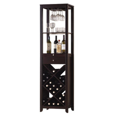 The Austin Wine Cabinet is a contemporary, stylish solution to storing a small wine collection and makes it easier than ever to pop open a bottle of vino when the occasion arises. Display delicate crystal wine glasses at the top in the wine glass rack, a 