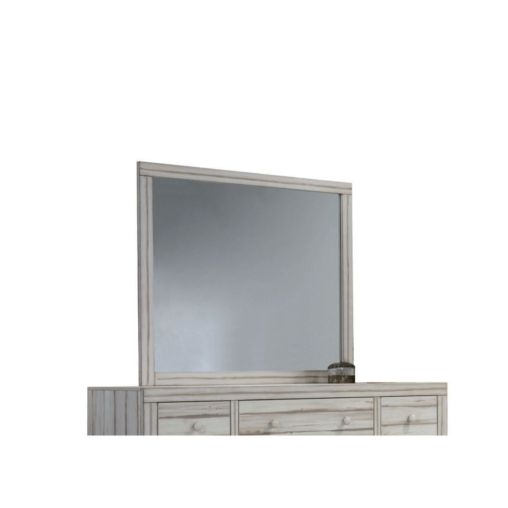 The Shayla mirror allows you to create a rustic bedroom with its horizontal line design will bring you a relaxing environment. This antique white rectangular framed mirror. This rustic style will be a good style for a simple bedroom style.<br/><br/><b>Pro