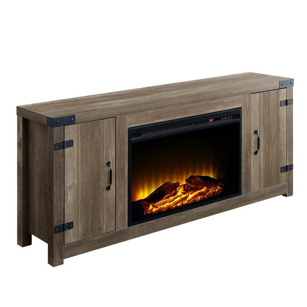 This Tobias fireplace showcases a rustic farmhouse style and with modern clean lines, making it a stunning addition to any room. The LED fireplace mimics the look of a real ?re but does not require a chimney or vents and plugs into a standard outlet for c
