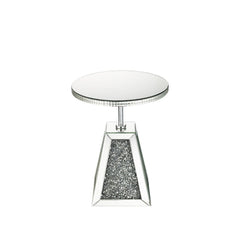 The Noralie occasional table is perfect for your modern grace home. This mirrored faux diamond pedestal features an elegant twist base. Place a lamp or plant on the rounded surface. Use in any room to enhance your dÃ©cor.<br/><br/><b>Product Features</b><