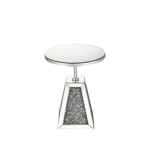 The Noralie occasional table is perfect for your modern grace home. This mirrored faux diamond pedestal features an elegant twist base. Place a lamp or plant on the rounded surface. Use in any room to enhance your dÃ©cor.<br/><br/><b>Product Features</b><
