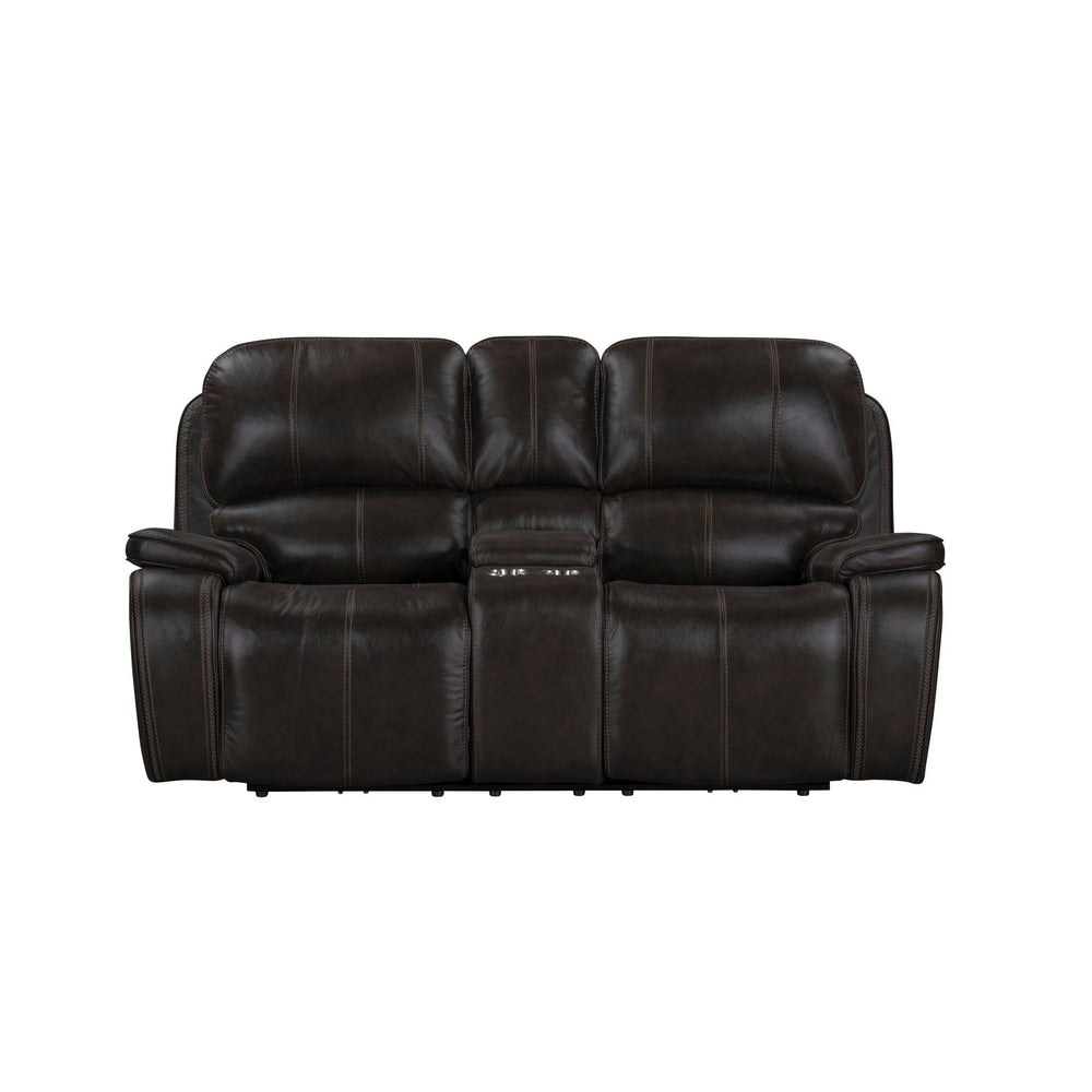 Indulge in comfort and style with the Brookings Dual Recliner Console Loveseat in charcoal gray. Upholstered in a leather-look polyester/pu fabric, this loveseat offers the luxurious appearance of real leather without the premium price. Tailored to perfec