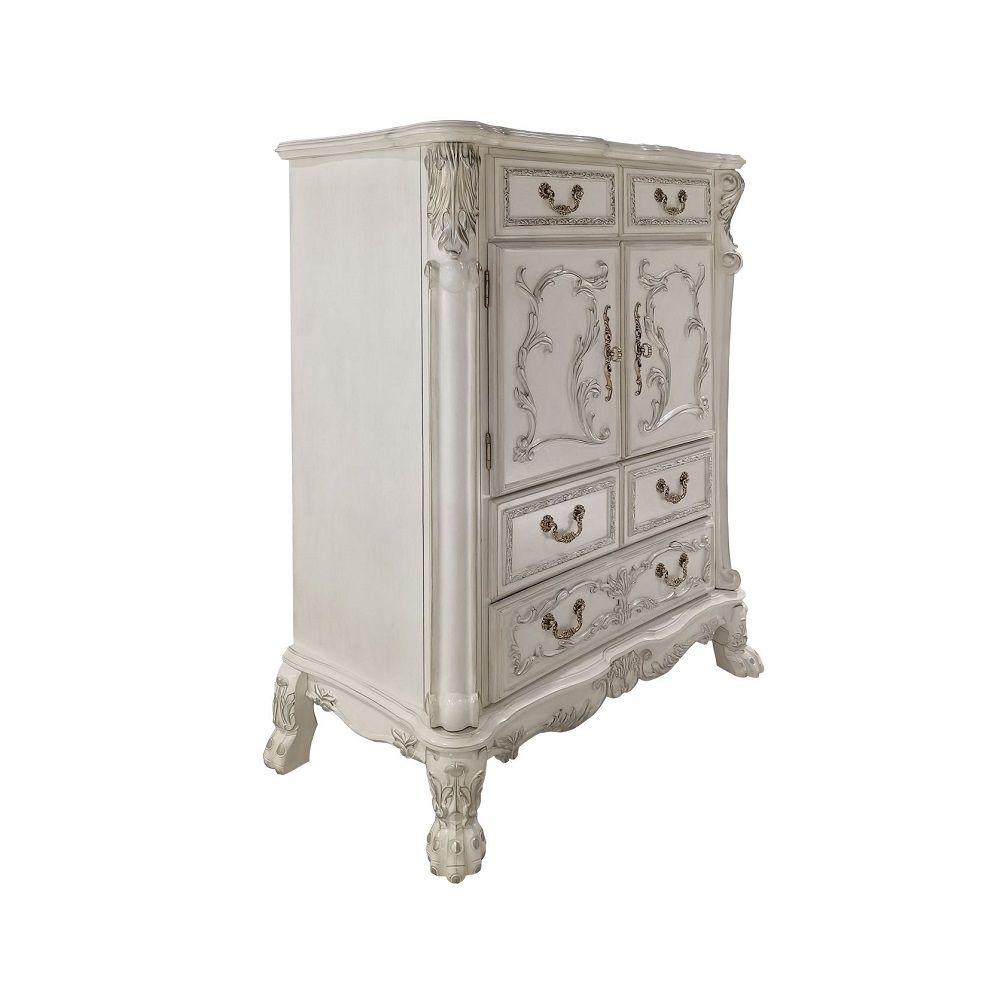 Elegant yet lightheartedly playful, Dresden is donned in an amiable antique white finish with hand-applied burnish over the many layers of stains and finishes that are manually rubbed on, providing depth and character to this classic group. The Rococo sty