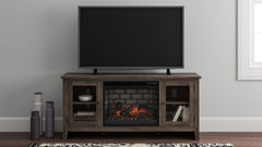 With its replicated weathered oak finish and minimalist charm, this TV stand with infrared fireplace insert is right in tune with your relaxed approach to high style. Beautifully made to accommodate your media equipment, itâ€™s well equipped with adjustab