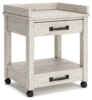 Set on casters for easy mobility, this printer stand rolls out a fresh look in modern farmhouse living. Two smooth-gliding drawers with dovetail construction reflect high quality that never goes out of fashion. Pair of electrical outlets and USB charging 
