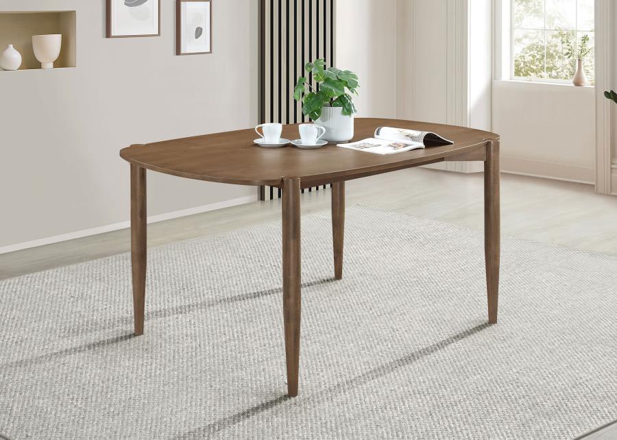Will a Euro-inspired retro design work in your casual dining space? This modern dining table is suited to both contemporary and transitional spaces, bridging style aesthetics and adding multiple options for accenting with chairs and accessories. Walnut fi