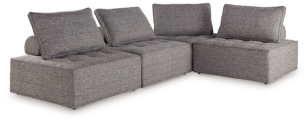 This sectional seeks to bring serenity to your outdoor seating area. Channeling Japandi and casual contemporary aesthetics, its low profile encourages laid-back living without sacrificing sophistication. The included back cushions complete moments of tran
