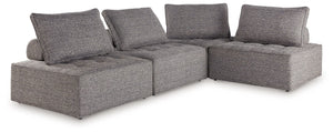 This sectional seeks to bring serenity to your outdoor seating area. Channeling Japandi and casual contemporary aesthetics, its low profile encourages laid-back living without sacrificing sophistication. The included back cushions complete moments of tran