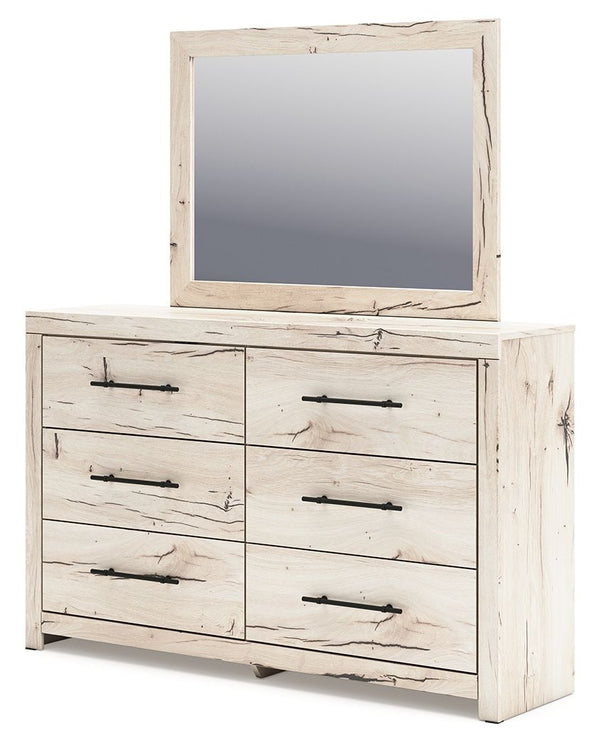  this dresser and mirror set strikes the perfect balance between farmhouse and contemporary. Its rustic white finish and replicated reclaimed oak grain merge effortlessly with the clean-lined look we love today. Spacious dra