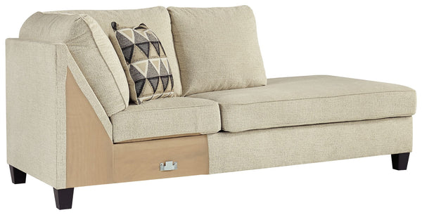 This right-arm facing corner chaise is made with polyester upholstery. Pairs with other items in the series to make a sectional.<br><br><b>Additional Dimensions</b><br><ul><li>Arm height: 27-"</li><li>Leg height: 4.5-"</li><li>Minimum width of doorway for