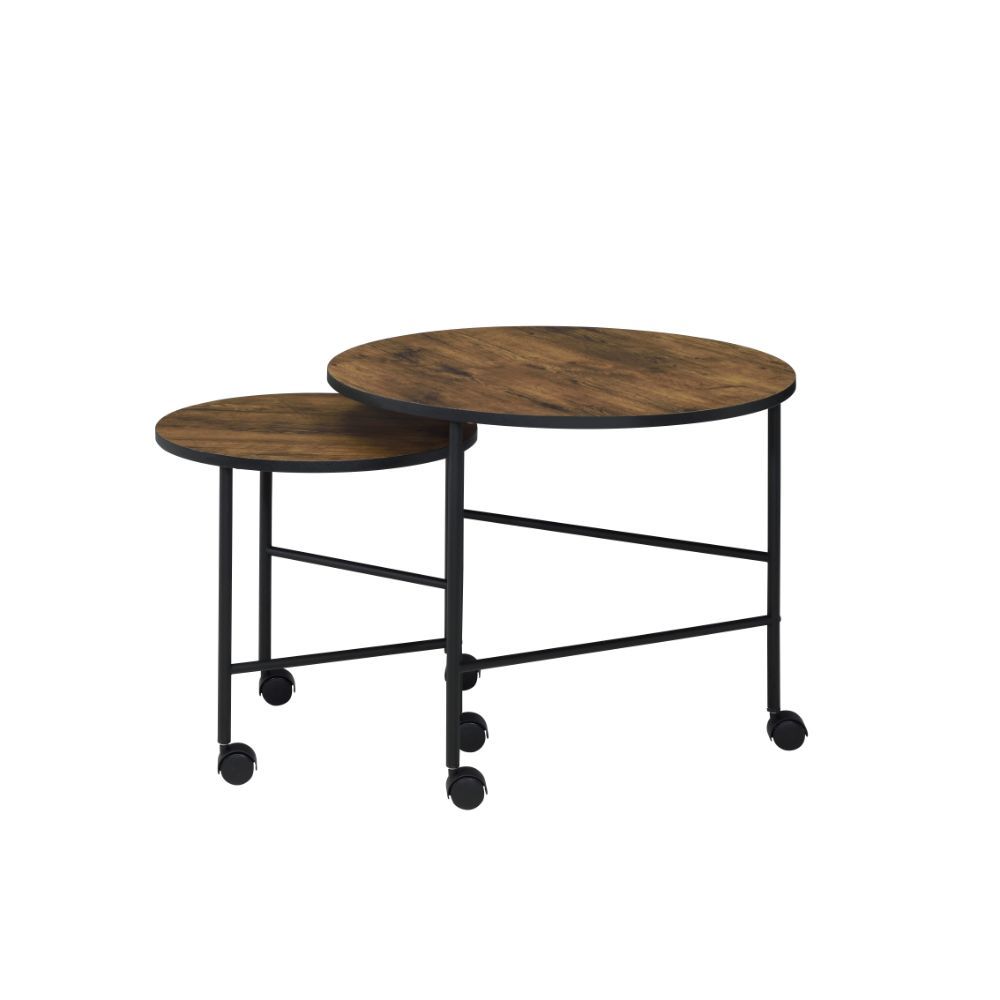 Perfect pick for any contemporary aesthetic, this Oblis 2-Piece Pack Nesting Table set features a wooden round top and a metal frame base. The straight-lined design of the base not only creates strength but also offers a modern look that updates any room.