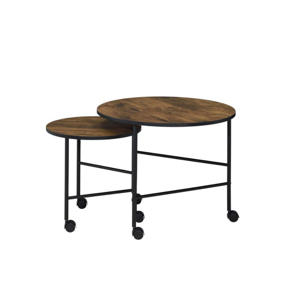  this Oblis 2-Piece Pack Nesting Table set features a wooden round top and a metal frame base. The straight-lined design of the base not only creates strength but also offers a modern look that updates any room.