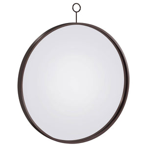Bring a subtle industrial edge to your dÃ©cor with this round wall mirror featuring a sleek black nickel finish. The slim metal frame and top loop hanger create a minimalist, farmhouse-inspired charm. Hang it in an entryway, hallway, or bathroom to add bo