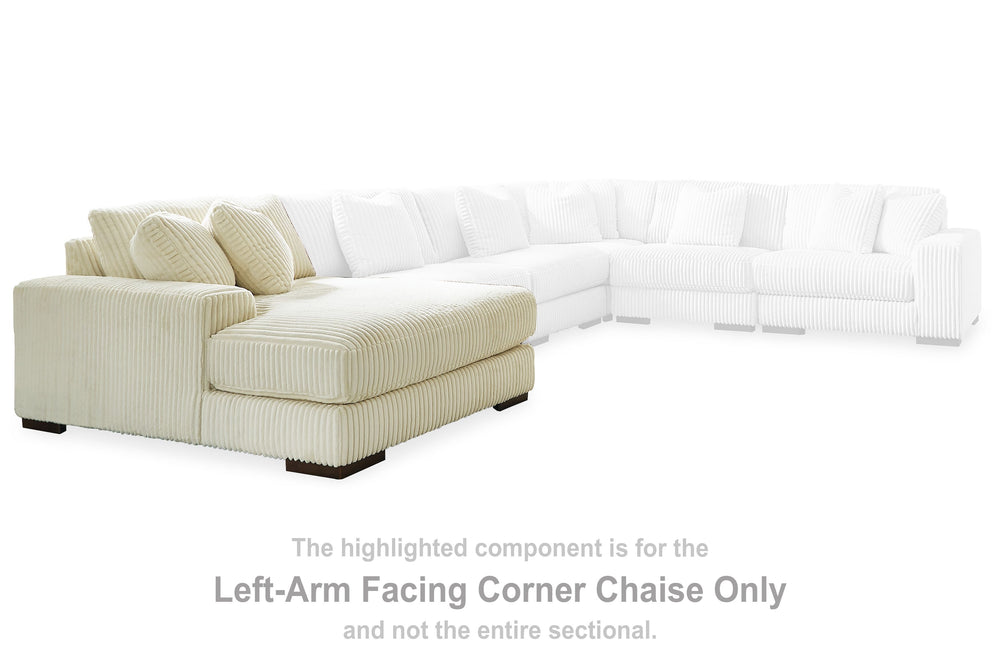 This left-arm facing corner chaise is made with polyester upholstery. Pairs with other items in the series to make a sectional.<br><br><b>Additional Dimensions</b><br><ul><li>Arm height: 24-"</li><li>Seat depth: 56-"</li><li>Seat height: 21-"</li><li>Top 