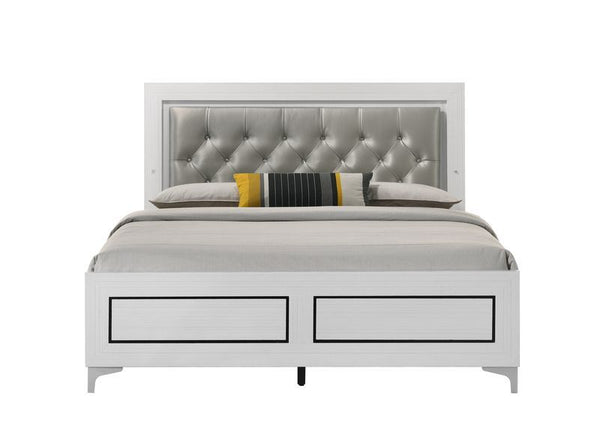 Casilda - Queen Bed - Gray PU & White Finish