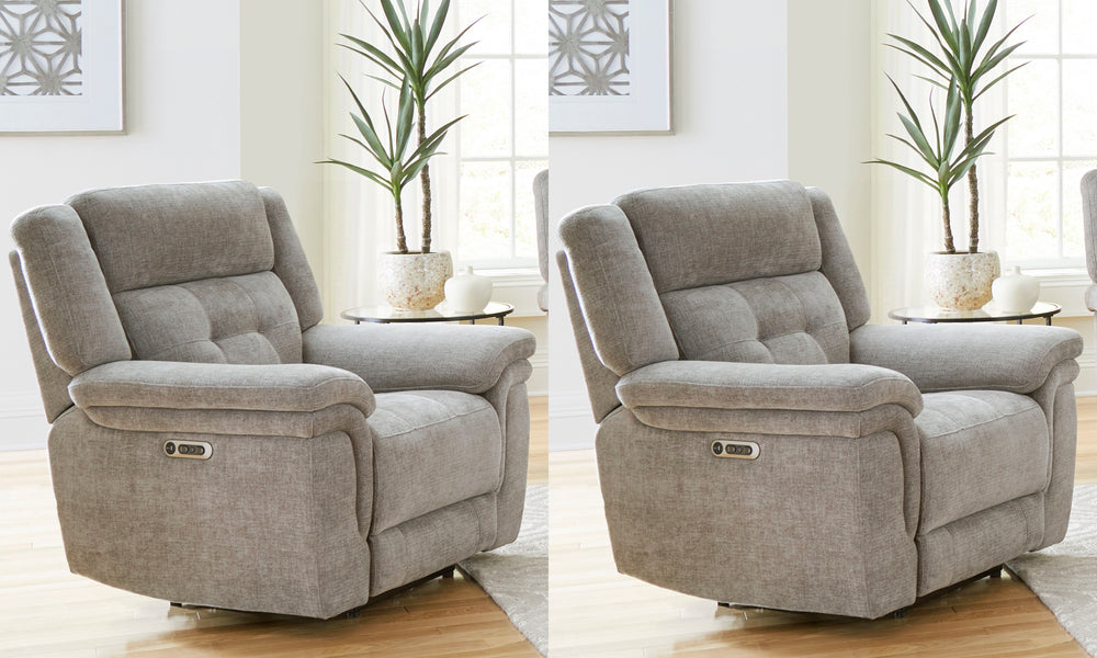 With its clean lines and transitional styling, the Richland Power Recliner delivers a chic look and unbeatable functionality. The Richland Recliner features power headrests, smooth power reclining, USB/USB-C charging in the easy-to-use switch, and beautif