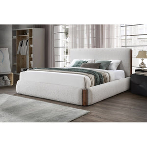 Sandro - Eastern King Bed - White Boucle & Walnut