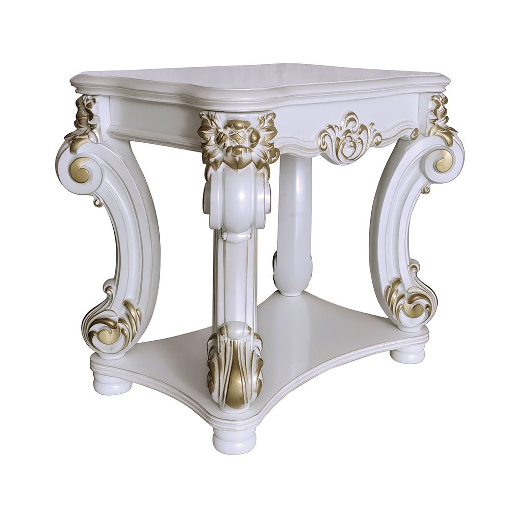 KD Rectangular Table with Scrolled Leg Bottom Shelf Top Apron Scrolled Decor Trim