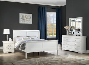 Elevate your sanctuary with this timeless bedroom collection that exudes classic charm with a modern twist. Each piece is bathed in a crisp, white finish that brings a bright and airy feel to any space. The elegant bed anchors the room with its gracefully