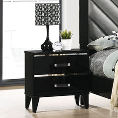 Explore modern simplicity that easily improve your overall aesthetic. The contemporary lines of this nightstand works perfectly with the temping finish, while decorative sliver trims add depth and reflect light. It offers two storage drawers with clear ac