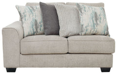 This left-arm facing loveseat is made with polyester upholstery. Pairs with other items in the series to make a sectional.<br><br><b>Additional Dimensions</b><br><ul><li>Arm height: 25-"</li><li>Leg height: 3-"</li><li>Minimum width of doorway for deliver