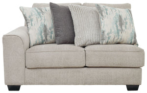 This left-arm facing loveseat is made with polyester upholstery. Pairs with other items in the series to make a sectional.<br><br><b>Additional Dimensions</b><br><ul><li>Arm height: 25-"</li><li>Leg height: 3-"</li><li>Minimum width of doorway for deliver