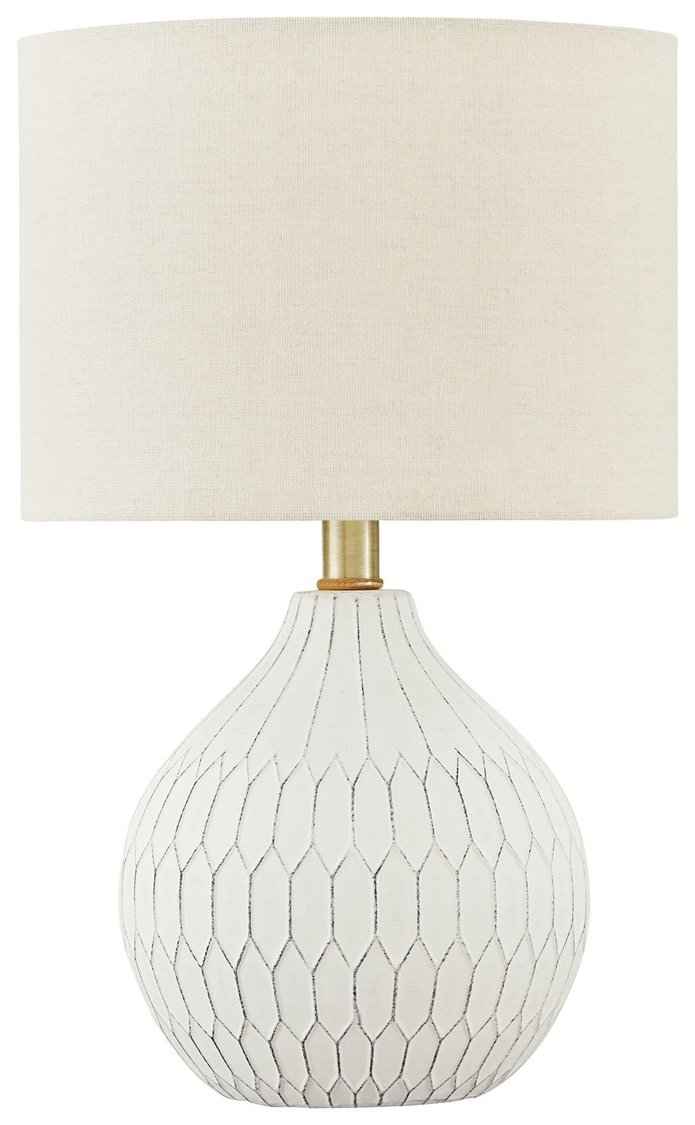 Fresh and light, the dimensional design of this delightful ceramic table lamp borrows from a retro theme to update a transitional space. Made of ceramic with an antiqued white finish, this accent lamp infuses personality into any setting. Add it to a cons