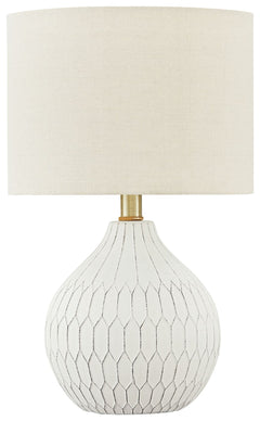 Fresh and light, the dimensional design of this delightful ceramic table lamp borrows from a retro theme to update a transitional space. Made of ceramic with an antiqued white finish, this accent lamp infuses personality into any setting. Add it to a cons