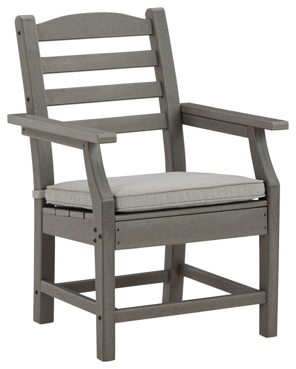 Itâ€™s the dawn of a new day for gray. Embrace the style trend with this outdoor arm chair. Crafted of HDPE material that combines the exceptional durability and weather resistance you need with the â€œwood lookâ€ you love, this comfortably cushioned out
