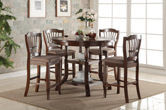 The Bixby 5 Piece Wood Counter Height Dining Room Set offers a perfect blend of modern elegance and practical design, making it a versatile addition to any dining space. Crafted from solid Rubberwood, manufactured woods, and real wood veneers, this set is