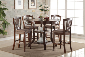 The Bixby 5 Piece Wood Counter Height Dining Room Set offers a perfect blend of modern elegance and practical design, making it a versatile addition to any dining space. Crafted from solid Rubberwood, manufactured woods, and real wood veneers, this set is