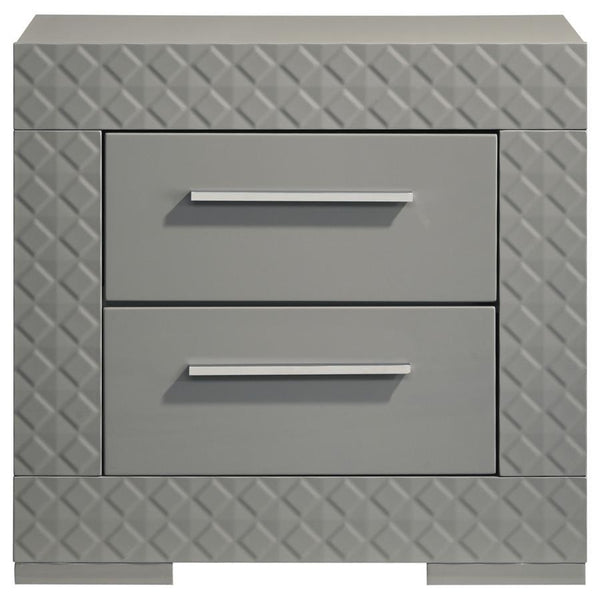  minimalist design. The nightstand includes two spacious drawers