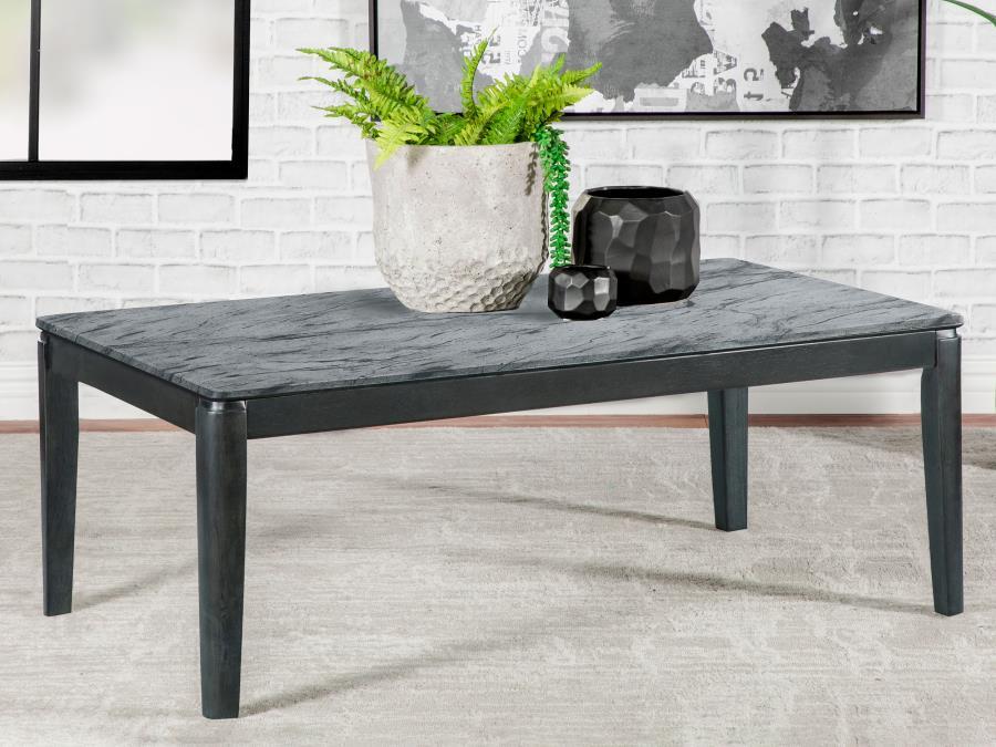 Elevate your living room with this durable coffee table, featuring a high-pressure laminate top in a sophisticated grey faux marble finish. Designed for resilience, the surface is break-proof, scratch-resistant, and burn-proof, making it both stylish and 