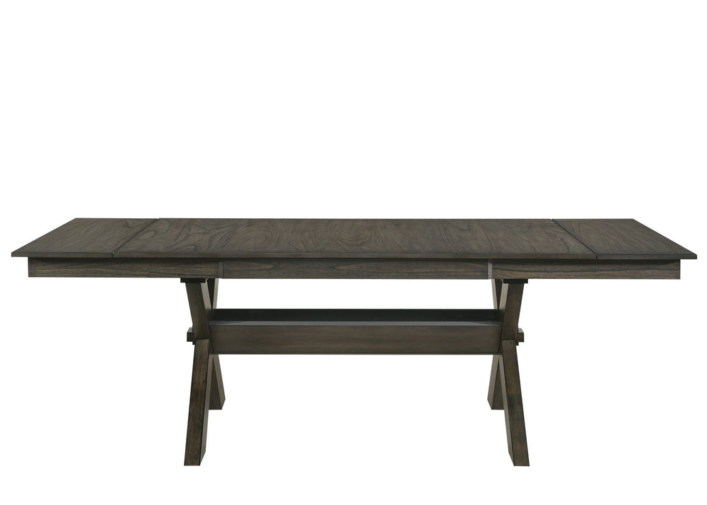 The Gulliver Wood Trestle Dining Table in rustic brown is a perfect addition to your dining space, designed for both style and durability. This set includes one dining table top and one robust X-style trestle base, crafted from solid rubberwood, manufactu