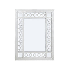 Mirror w/Beveled Edge () Wooden Frame, Raised Geometric Trim, Beveled-Mirror Inlay Shape: Rectangular Orientation:<br/><br/><b>Product Features</b><ul><li>Case: 1Pc/1Ctn</li><li>Finish: Mirrored & Antique Platinum</li><li>Style: Glam</li><li>Materials: Mi