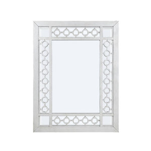 Mirror w/Beveled Edge () Wooden Frame, Raised Geometric Trim, Beveled-Mirror Inlay Shape: Rectangular Orientation:<br/><br/><b>Product Features</b><ul><li>Case: 1Pc/1Ctn</li><li>Finish: Mirrored & Antique Platinum</li><li>Style: Glam</li><li>Materials: Mi