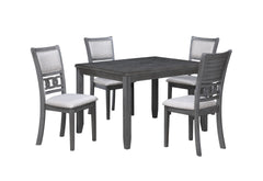 Upgrade your dining area with the New Classic Furniture Gia 5-Piece Wood Rectangle Dining Set, a perfect combination of durability and timeless beauty. Crafted from solid Rubberwood and Mindi veneers, this set is built to last. The contemporary finish, ri