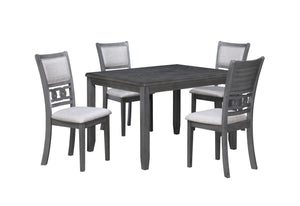 Upgrade your dining area with the New Classic Furniture Gia 5-Piece Wood Rectangle Dining Set, a perfect combination of durability and timeless beauty. Crafted from solid Rubberwood and Mindi veneers, this set is built to last. The contemporary finish, ri