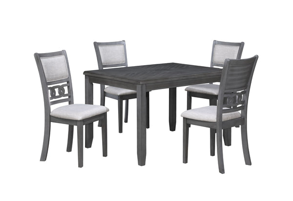 Upgrade your dining area with the New Classic Furniture Gia 5-Piece Wood Rectangle Dining Set, a perfect combination of durability and timeless beauty. Crafted from solid Rubberwood and Mindi veneers, this set is built to last. The contemporary finish, ri