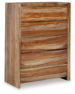 Discover something extraordinary with this clean-lined chest of drawers. The rich natural beauty of the wood, enhanced with a clear wood-tone finish, brings an organically stunning vibe to your bedroom. Strikingly simple drawers lend a hand with keeping y