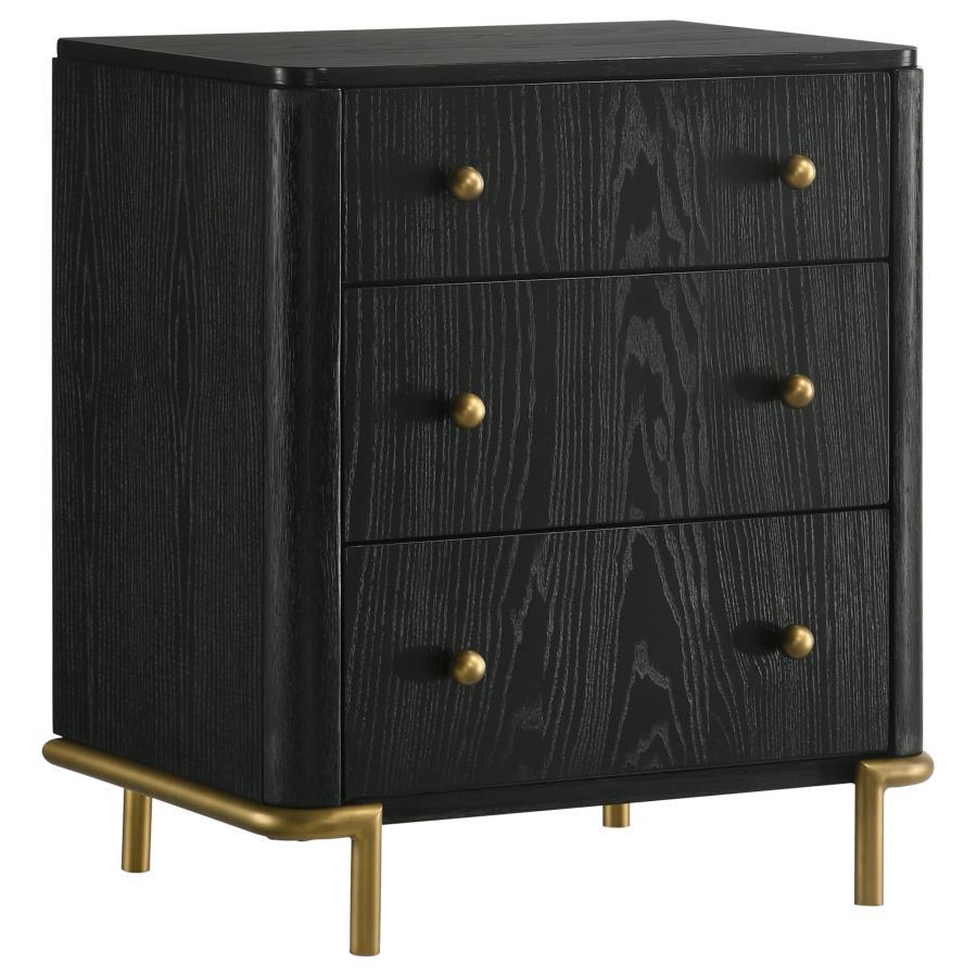 Put a fresh spin on your bedroom with the addition of a modern nightstand. Its three drawers provide plenty of storage at your bedside, great for books and personal items. The top drawer includes felt linking top protect important items, and a built-in US