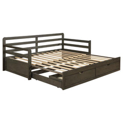 Bring function and fashion to your sleep space with this wood storage sleeper daybed. It is fashioned with pine, plywood, and MDF and is mattress-ready (no foundation required). Bed showcases storage footboard with two built-in drawers for linens and othe