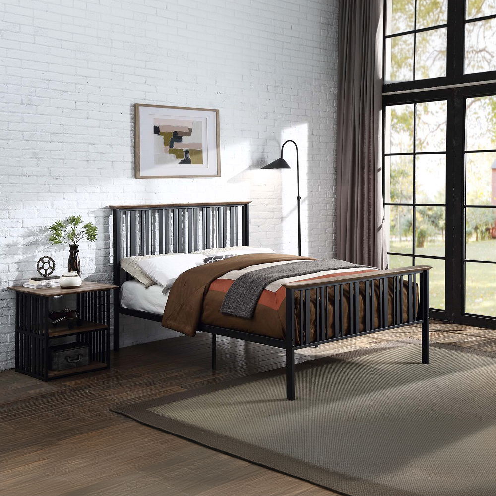 Introducing the Zudora collection. This modern collection is composed of slatted metal pieces with a wooden finish for an industrial look. The antique oak and sandy gray finish perfectly merge rustic and industrial making them appear more inviting. The du