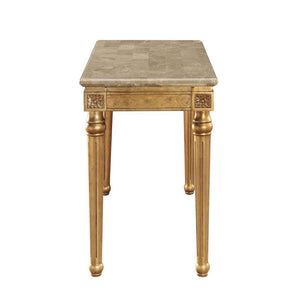  Rectangular Leg Sofa Table â€¢ No Storage (Open Base) â€¢ Marble Top: Spain Import Marble with MDF â€¢ Wooden Apron with Corner Carved Floral Motifs: Antique Gold Finish