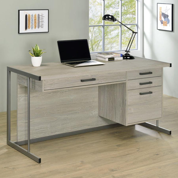  featuring a light and bright whitewashed grey finish that maintains a clean look and feel to the space. Four drawers