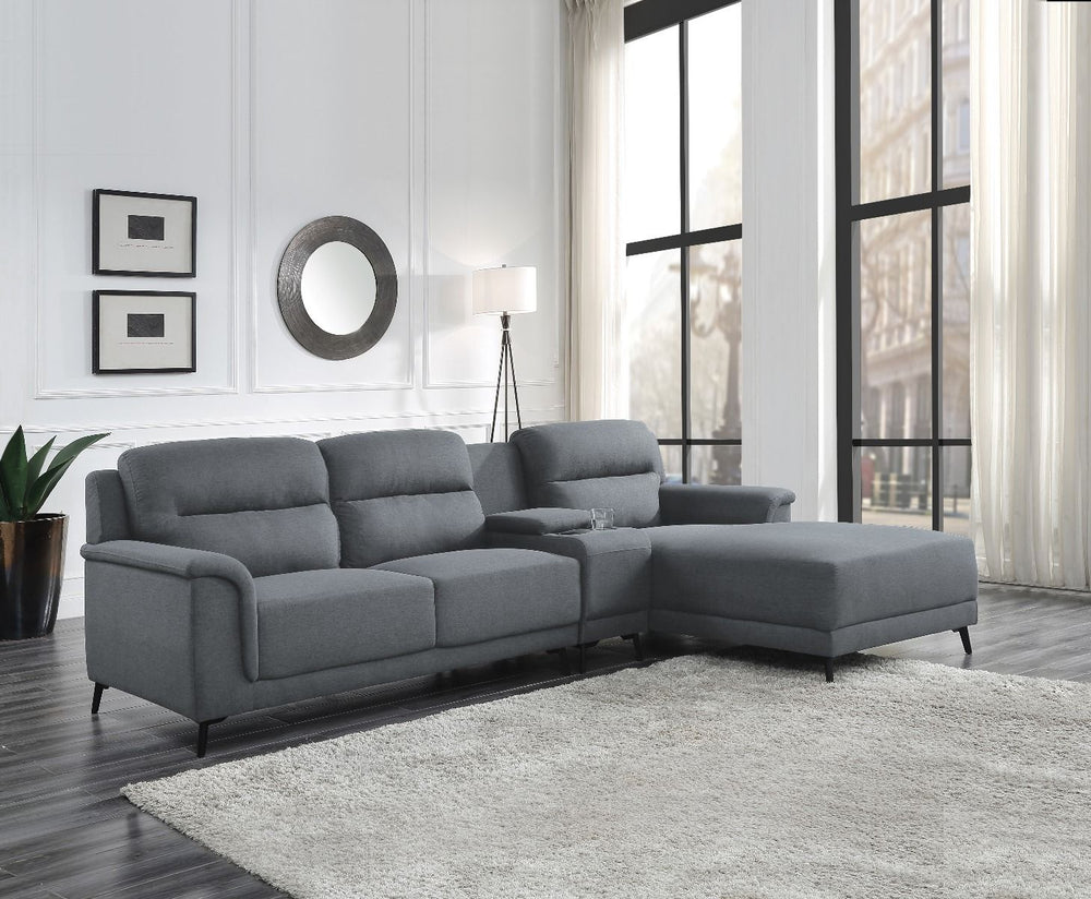 A modern take on a classic silhouette, the Walcher storage sectional is guaranteed to meet all your needs. With a useful storage console that features two cupholders, you can comfortably lounge for hours and have your favorite drink by your side. The stor