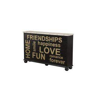 The Arwin console table is the perfect addition to any living room, hallway, bedroom, or even den needing that extra bit of storage. This antique black/ white wash table features 11 drawers creating a different look to this piece. The levels of storage pr