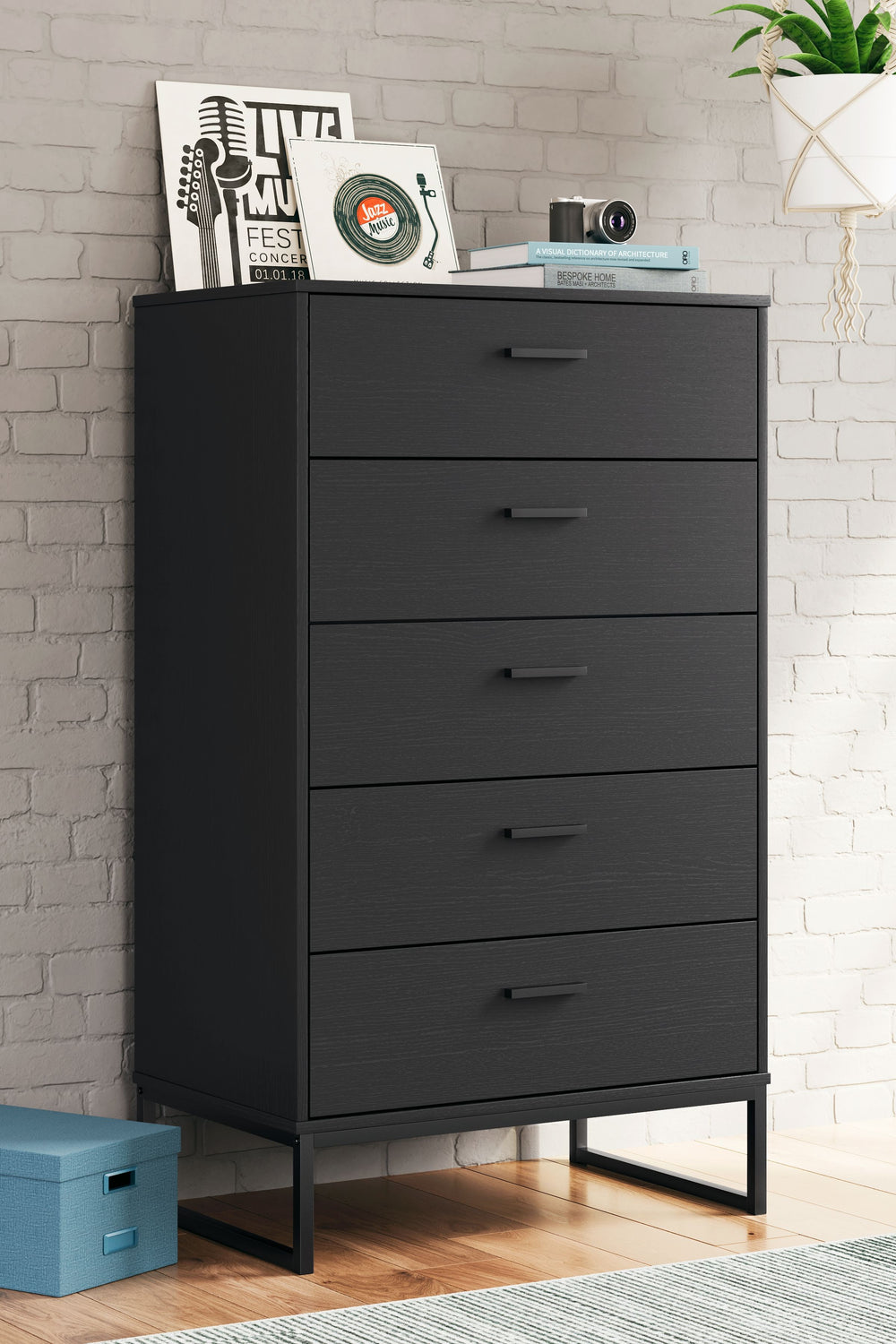 Warm and alluring, this chest of drawers is inspired by chic design. A matte black finish and dark pewter-tone handles offer an elegant touch to this so-cool piece. It beautifully blends the hues of natural living with the edginess of your modern lifestyl